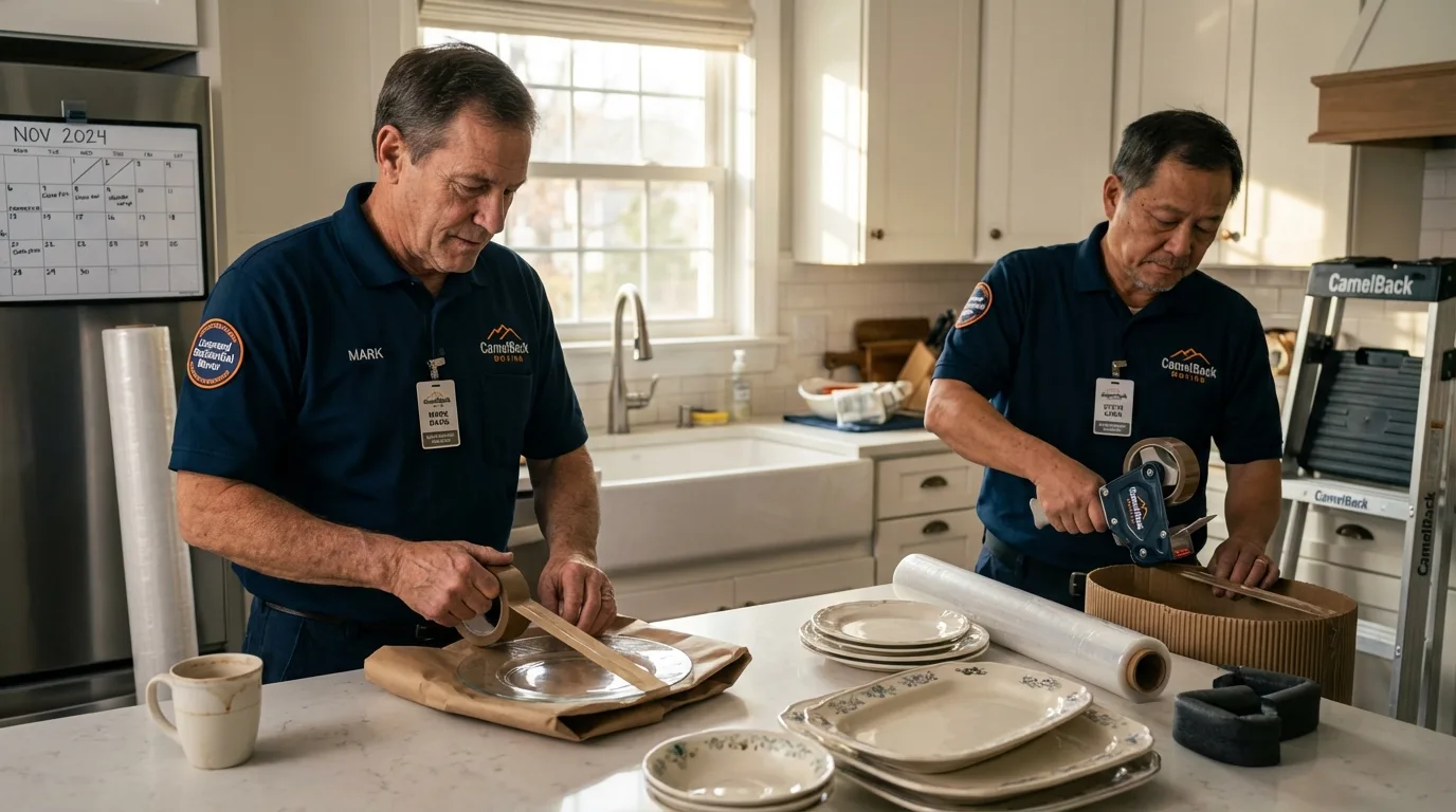 Professional crew packing kitchen dishware in New Windsor, NY